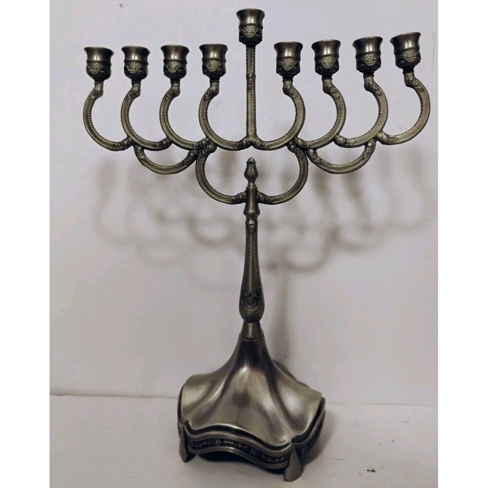 Vintage Karshi Jerusalem Menorah 8" Silver Plated Hanukkah Candelabra Israel